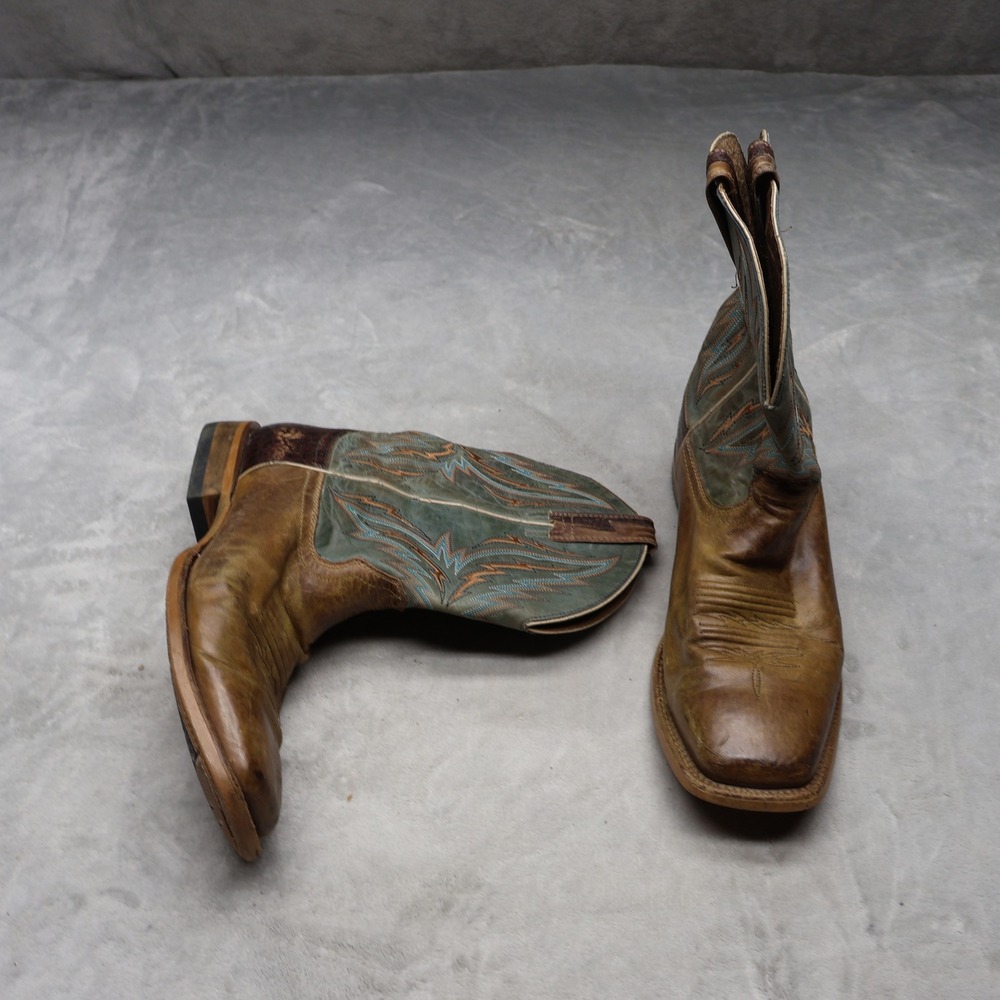 Ariat Mens 12D Western Boots Brown Arena Rebound Leather Teal Stitch Square Toe - Picture 1 of 14